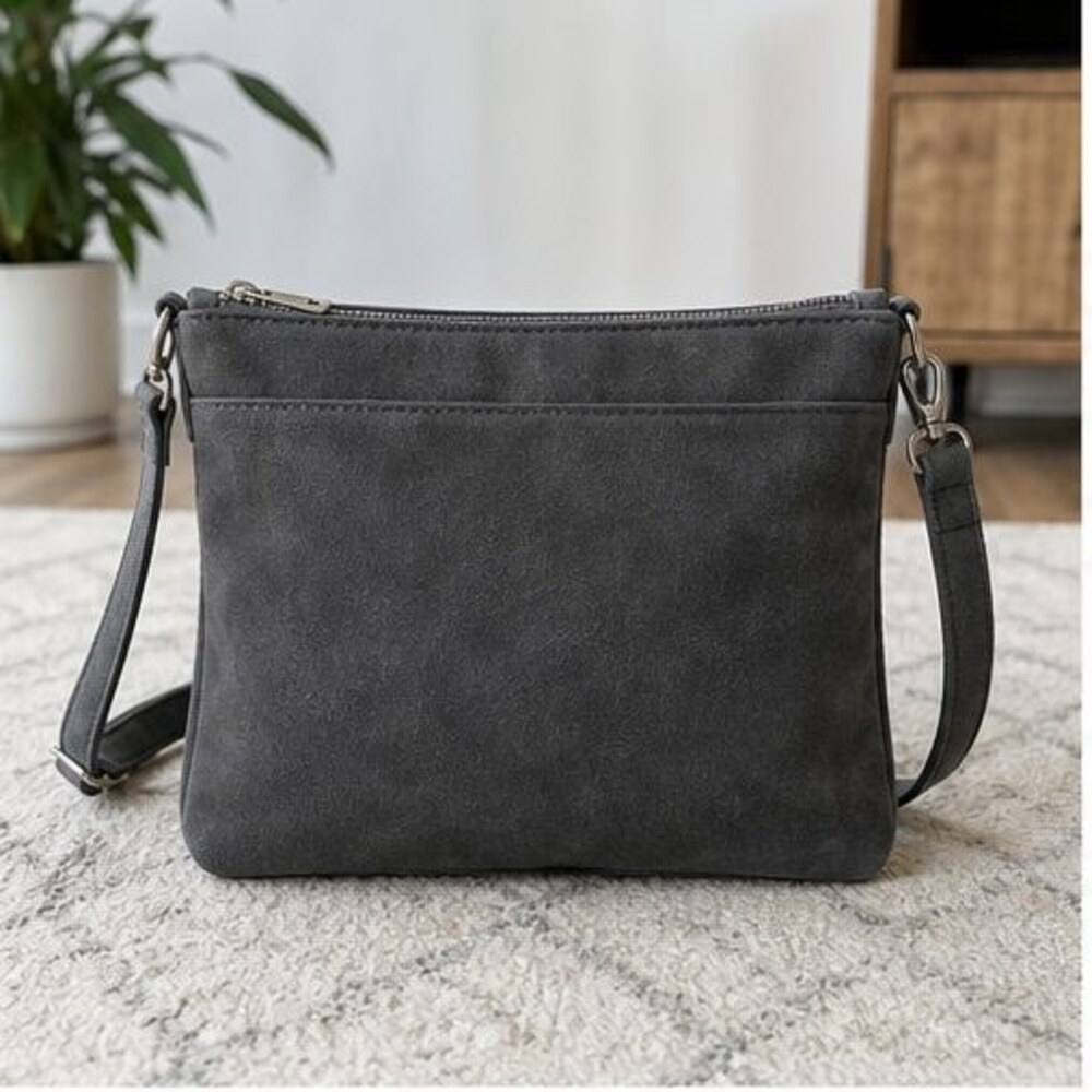 Charcoal Suede Crossbody Bag